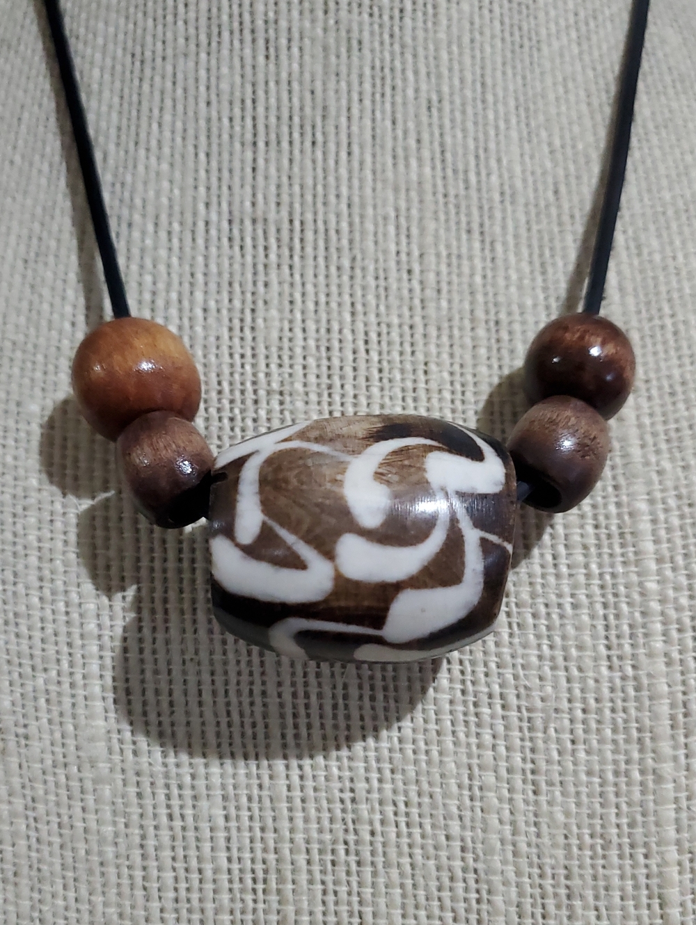 Handcrafted Brown & White Patterned Bead Necklace Tibetan Africa Tribal Ethnic